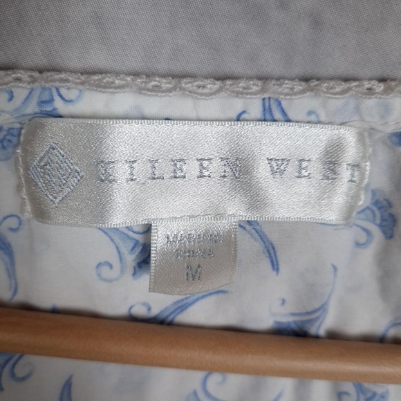 Eileen West Nightgown Womens Medium White Blue Floral Lace Sleeveless Ruffle - Picture 15 of 16